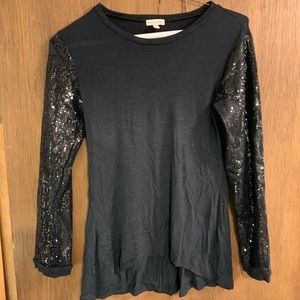 Black Top with Sequin Sleeves - Size 10